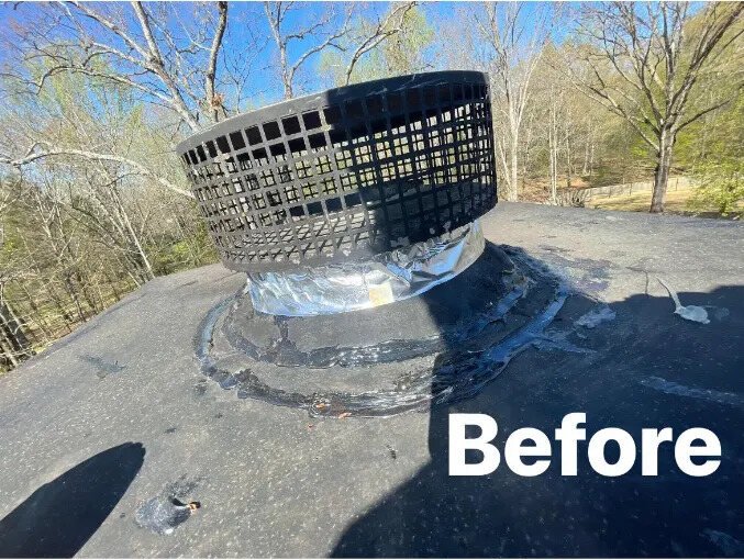Old rusted chimney cap before replacement
